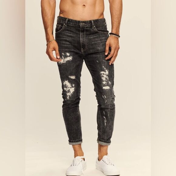 NEW SER.O.YA Diego in Black Phoenix Tapered Cropped Jeans Men's Size 32x27 Denim - Picture 1 of 9